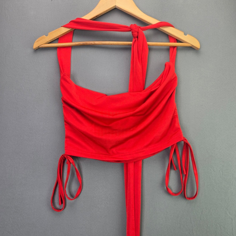 SHEIN Halter Crop Top Cowl Neck Drawstring Size M 6 Red Y2K Streetwear Sexy